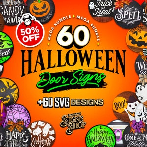 Lot de 60 accroche-portes Halloween MEGA | Meilleure vente | Enseignes de porche d'Halloween SVG | Enseignes SVG effrayantes