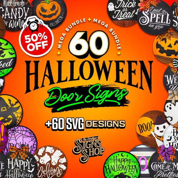 60 Door Signs Halloween MEGA Bundle | Best Seller | SVG Halloween Porch Signs | Spooky SVG Signs