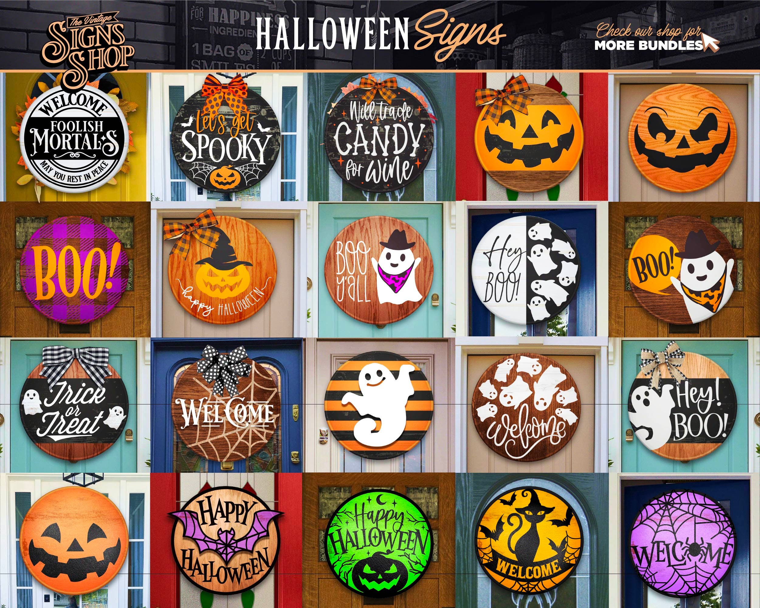 60 Halloween Door Sign SVG Bundle: Spooky Porch Decor (digital Download ...