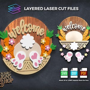 Bunny Door Hanger SVG Laser Cut File: Easter Welcome Sign (digital ...