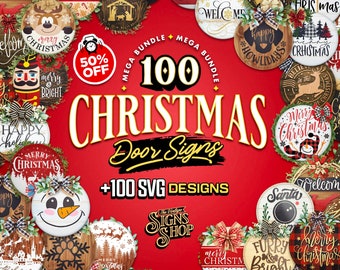100 Christmas Door Hanger MEGA Bundle | 100 SVG Door Signs | Cricut cut files