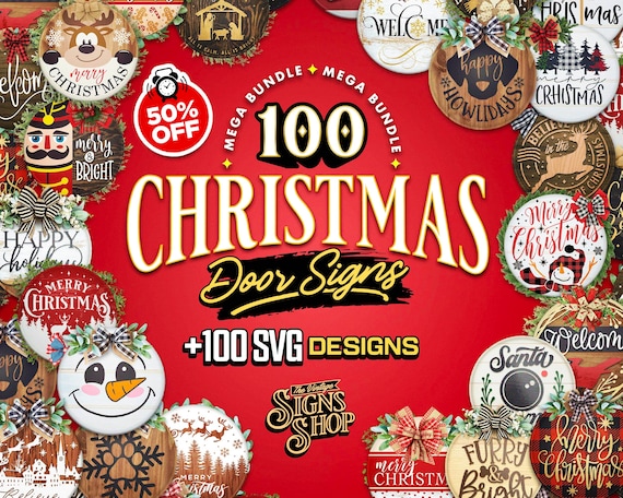100 Christmas Door Sign SVG Bundle: Holiday Welcome Signs (Digital Download)