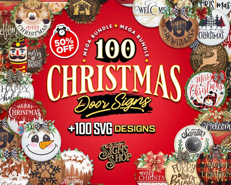100 Weihnachten Türschild SVG Bundle: Urlaub Willkommensschilder (Digitaler Download) Bild 1