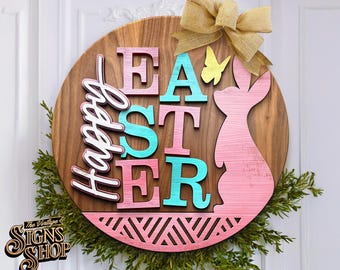 Happy Easter Door Hanger SVG Laser File | Easter Laser Cut File | Laser Cut SVG | Bunny Door Hanger | Easter SVG