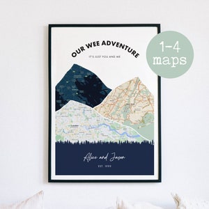 Custom Couples Travel Map Framed Print | Anniversary Gift | Wedding Present | Mountain Wall Art | Travel Map Art | Memories | For Wife