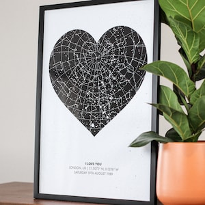 Personalised Star Map Heart Framed Print | 100% accurate | Custom Star Map By Date & Time | Anniversary Gift | Wall Art | Wedding Present