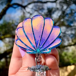 Holographic Mermaid Seashell Badge Reel Summer Nurse Badge Holder