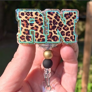 Leopard Glitter RN Badge Reel - Nurse Badge Holder