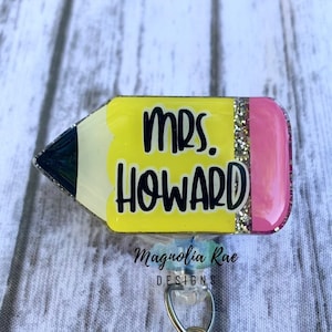 Customized Name Pencil Badge Reel - Teacher Appreciation Badge Reel