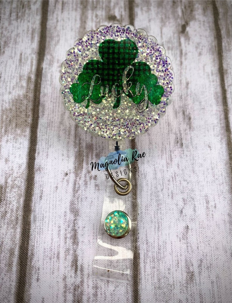 Lucky Clover Badge Reel Shamrock Badge Holder St Patricks Day Nurse Badge Reel