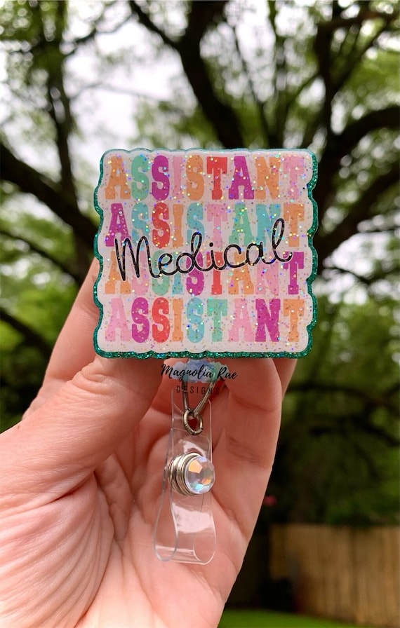 Medical Assistant Badge Reel Cute MA Office ID Name Holder Medical Tech  Rainbow Hospital Retractable Badge Reel Glitter 