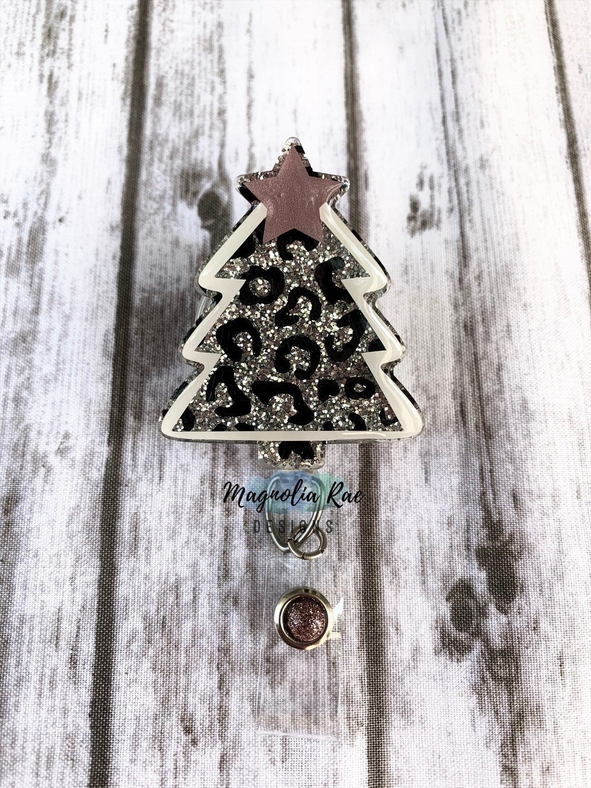 Silver Leopard Christmas Tree Badge Reel Holiday Nurse Badge Reel