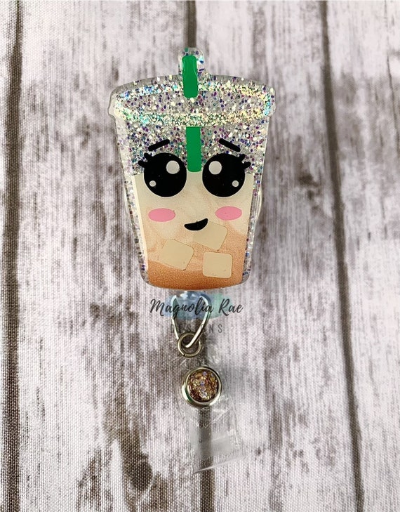 Funny Coffee Badge Reel Nurse RN ID Holder Cute Caffeine Latte