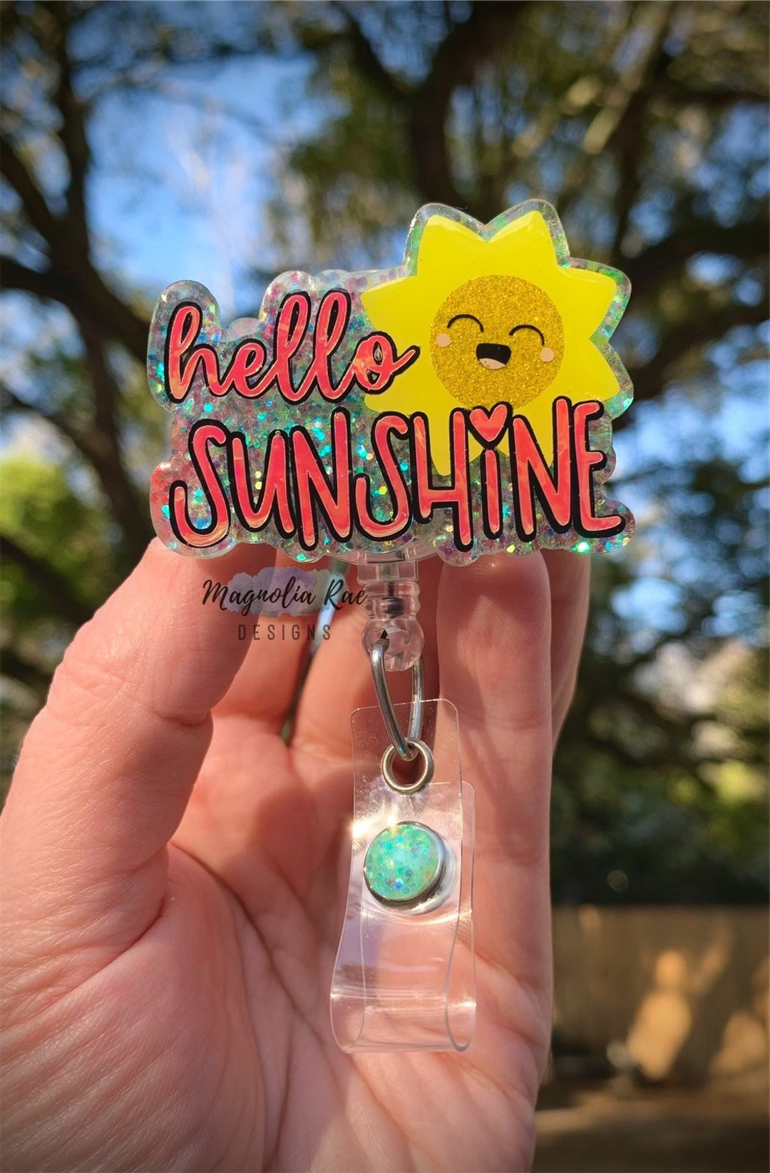 Hello Sunshine Badge Reel Cute Summer Nurse ID Name Holder Medical Tech