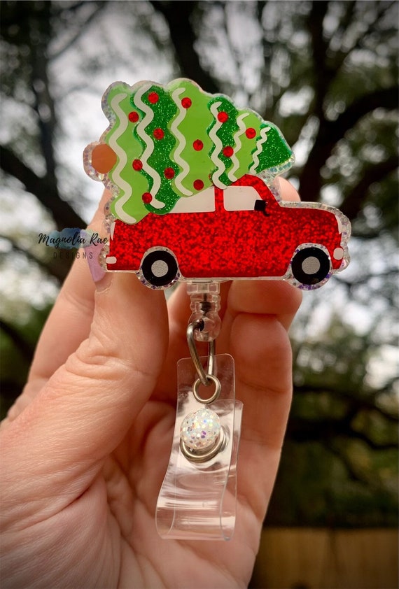 Christmas Tree Car Badge Reel Cute Festive Holiday Nurse