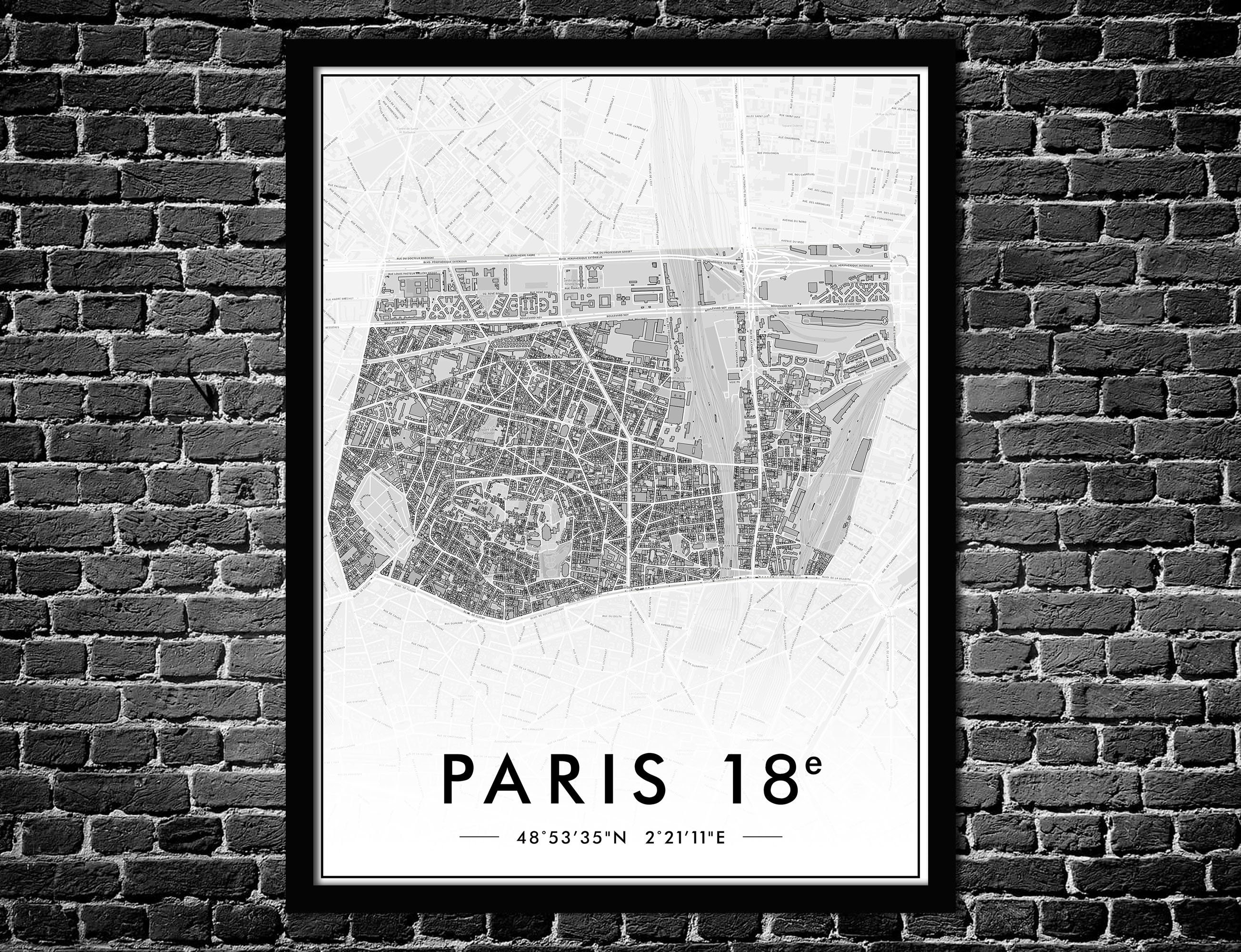 Affiche Paris 18Ème Arrondissement | Décoration Murale Plan de Ville Poster Original 75018 Livraison