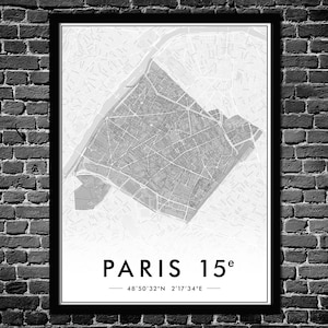 Plakat Paris 15. Arrondissement | Wanddekoration Stadtplan | Original Poster Paris 75015 | KOSTENLOSER VERSAND
