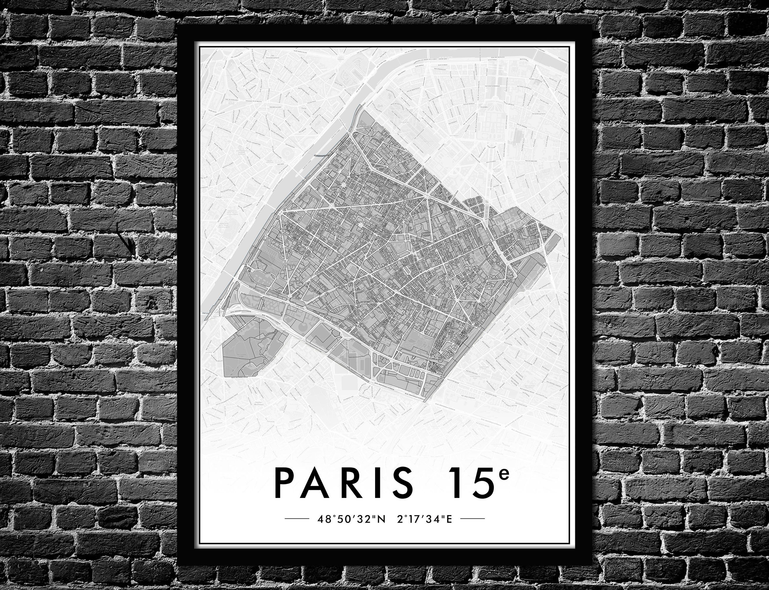 Affiche Paris 15Ème Arrondissement | Décoration Murale Plan de Ville Poster Original 75015 Livraison