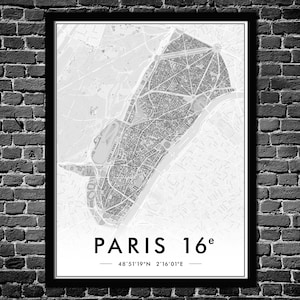 Cartel París 16 arrondissement | Decoración de la pared | del plano de la ciudad Póster original Paris 75016 | ENVÍO GRATIS