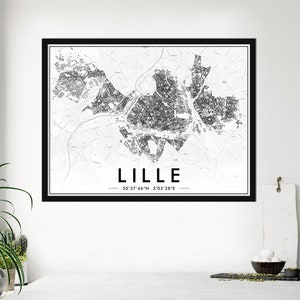 Poster Lille Black & White | Poster Lille Impression 300Dpi | Karte von Lille für Wanddekoration | ANGEBOTENE ANPASSUNG