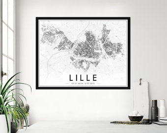 Poster Lille Black & White | Poster Lille Impression 300Dpi | Map of Lille for Wall Decoration | CUSTOMIZATION OFFERED