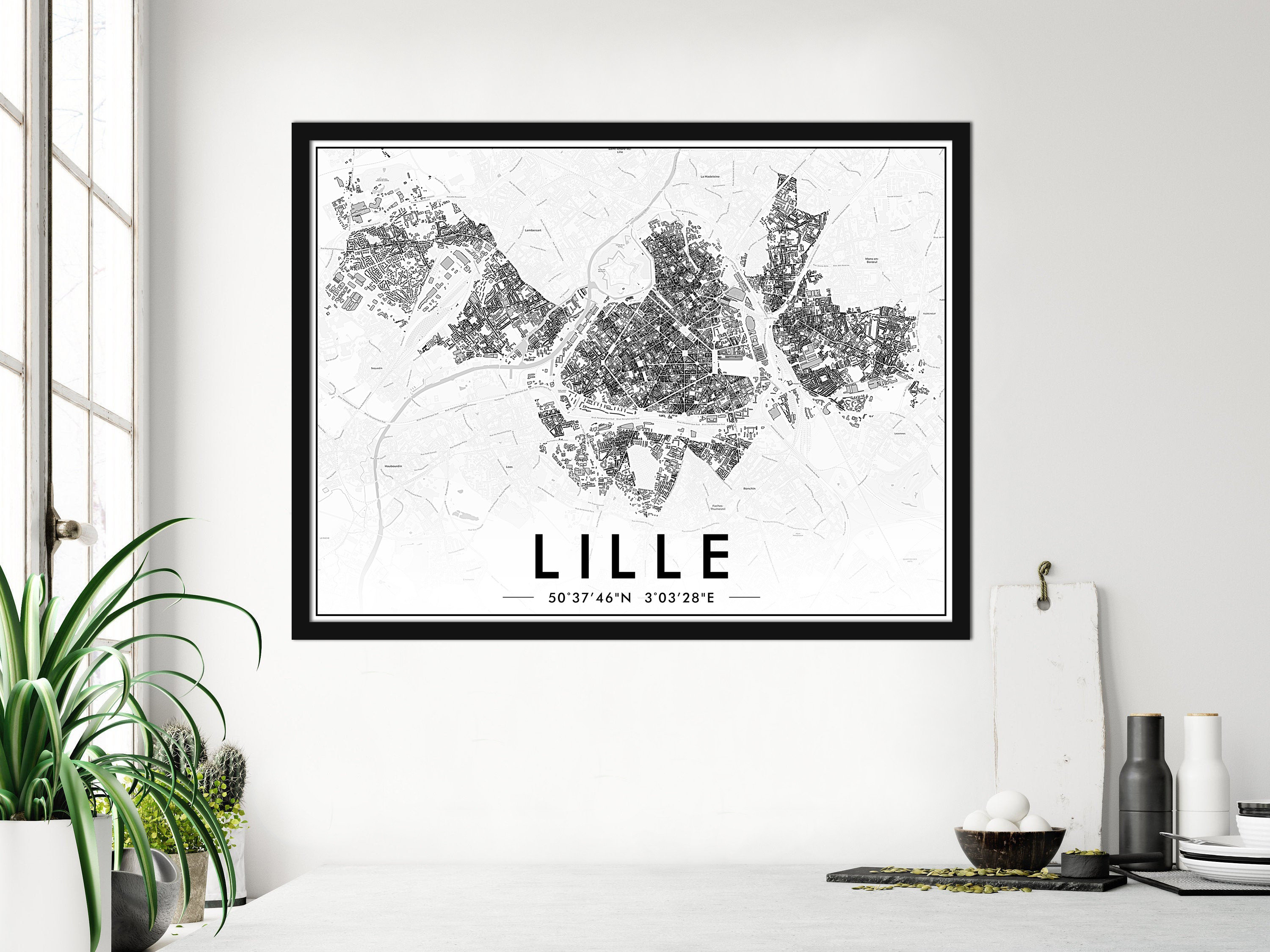 Affiche Lille Noir&blanc | Poster Impression 300Dpi Carte de Pour Décoration Murale Personnalisation