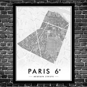 Plakat Paris 6. Arrondissement | Wanddekoration Stadtplan | Original Poster Paris 75006 | KOSTENLOSER VERSAND