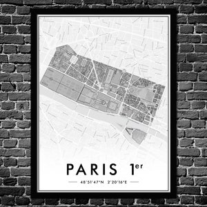 Plakat Paris 1. Arrondissement | Wanddekoration Stadtplan | Original Poster Paris 75001 | KOSTENLOSER VERSAND