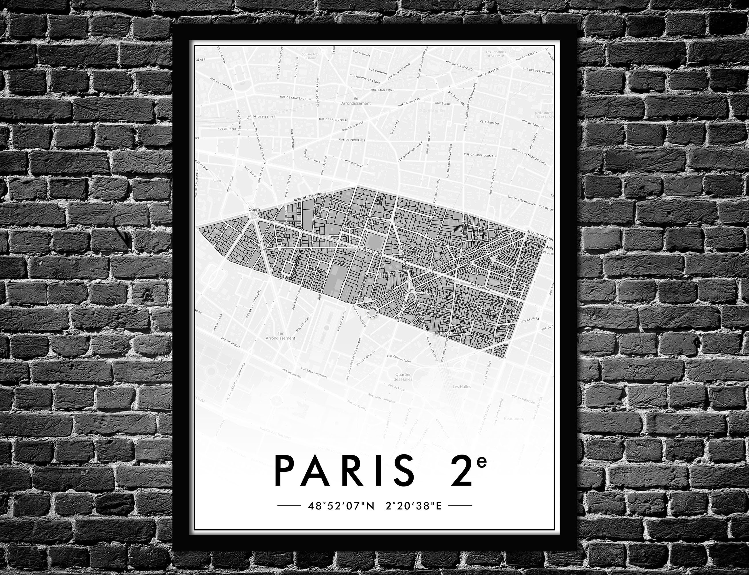 Affiche Paris 2Ème Arrondissement | Décoration Murale Plan de Ville Poster Original 75002 Livraison 