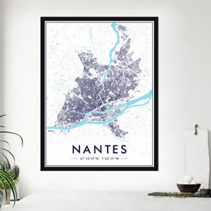 Poster Nantes Colore | Poster Nantes Impression 300Dpi | Mappa di Nantes per la decorazione della parete | PERSONALIZZAZIONE OFFERTA