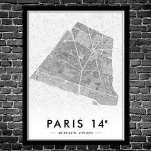 Plakat Paris 14. Arrondissement | Wanddekoration Stadtplan | Original Poster Paris 75014 | KOSTENLOSER VERSAND
