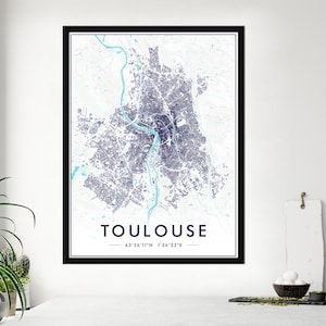 Poster Toulouse Farbe | Poster Toulouse Impression 300Dpi | Karte von Toulouse für Wanddekoration | ANGEBOTENE ANPASSUNG