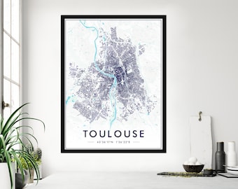 Poster Toulouse Color | Poster Toulouse Impression 300Dpi | Map of Toulouse for Wall Decoration | CUSTOMIZATION OFFERED