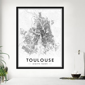 Poster Toulouse Black & White | Poster Toulouse Impression 300Dpi | Karte von Toulouse für Wanddekoration | ANGEBOTENE ANPASSUNG