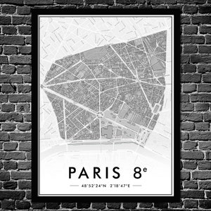 Plakat Paris 8. Arrondissement | Wanddekoration Stadtplan | Original Poster Paris 75008 | KOSTENLOSER VERSAND