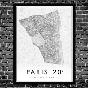 Poster Parigi 20° Arrondissement | Decorazione murale con mappa della città | Poster originale Parigi 75020 | CONSEGNA GRATUITA