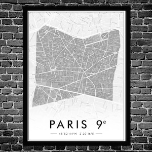 Poster Parigi 9° Arrondissement | Decorazione murale Piano della città | Poster originale Parigi 75009 | SPEDIZIONE GRATUITA