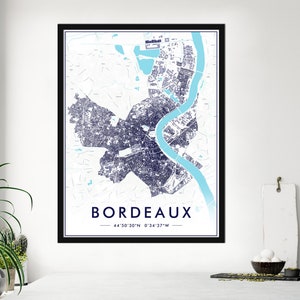 Poster Bordeaux Farbe | Poster Bordeaux Impression 300Dpi | Karte von Bordeaux für Wanddekoration | ANGEBOTENE ANPASSUNG