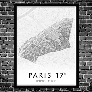 Cartel | del distrito 17 de París Decoración de la pared | del plano de la ciudad Cartel original Paris 75017 | ENVÍO GRATIS