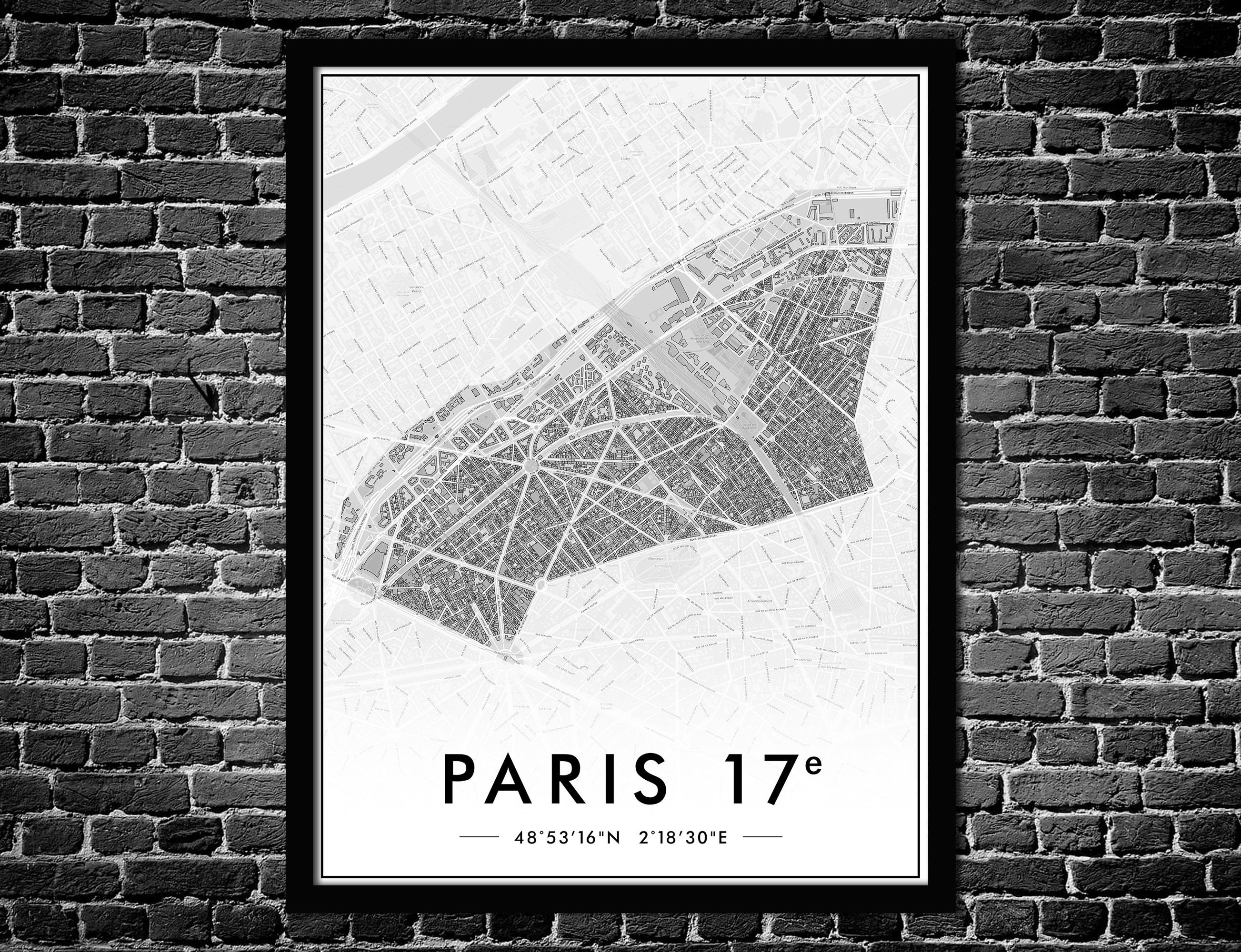 Affiche Paris 17Ème Arrondissement | Décoration Murale Plan de Ville Poster Original 75017 Livraison