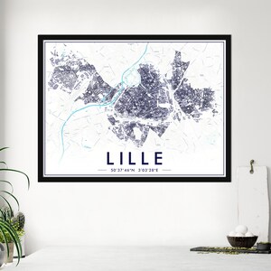 Poster Lille Farbe | Poster Lille Impression 300Dpi | Karte von Lille für Wanddekoration | ANGEBOTENE ANPASSUNG