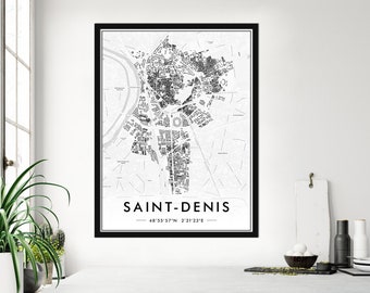 Poster Saint-Denis Black & White | Poster Saint-Denis Impression 300Dpi | Map of Saint-Denis Wall Decoration | CUSTOMIZATION OFFERED
