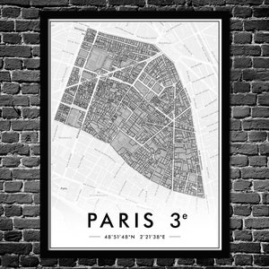 Poster Parigi 3° Arrondissement | Decorazione murale Piano della città | Poster originale Parigi 75003 | SPEDIZIONE GRATUITA