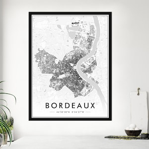 Affiche Bordeaux Noir&Blanc | Poster Bordeaux Impression 300Dpi  | Carte de Bordeaux pour Décoration Murale | PERSONNALISATION OFFERTE