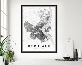 Poster Bordeaux Black & White | Poster Bordeaux Impression 300Dpi | Map of Bordeaux for Wall Decoration | CUSTOMIZATION OFFERED