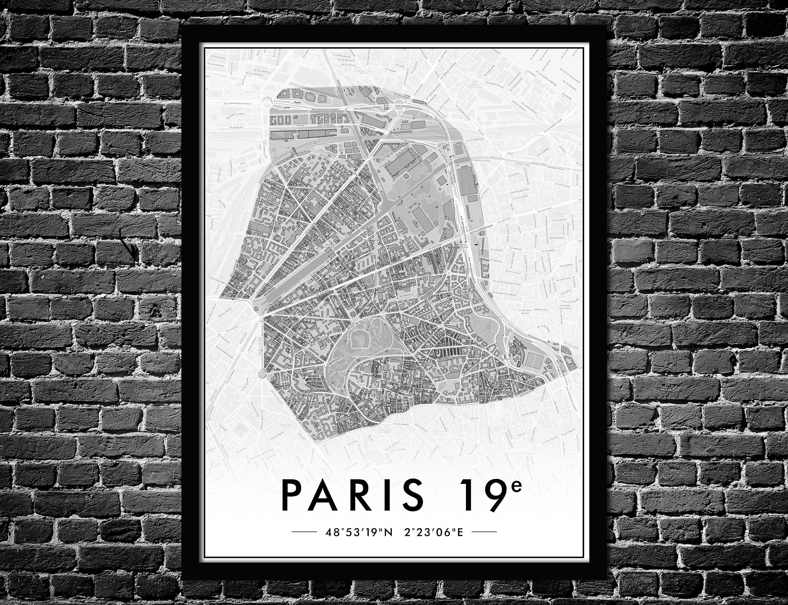 Affiche Paris 19Ème Arrondissement | Décoration Murale Plan de Ville Poster Original 75019 Livraison