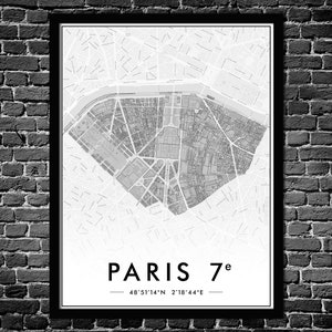 Plakat Paris 7. Arrondissement | Wanddekoration Stadtplan | Original Poster Paris 75007 | KOSTENLOSER VERSAND
