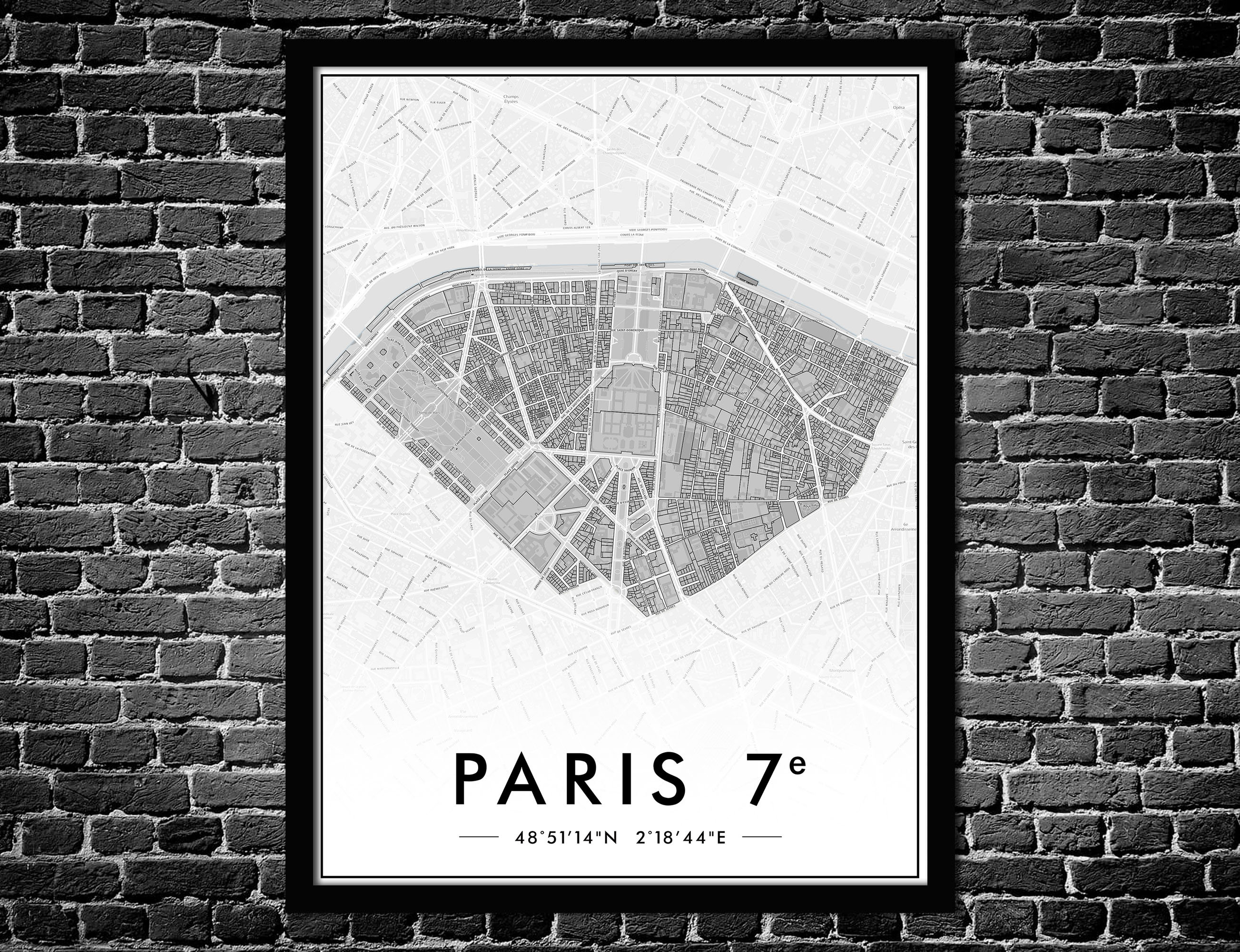 Affiche Paris 7Ème Arrondissement | Décoration Murale Plan de Ville Poster Original 75007 Livraison 