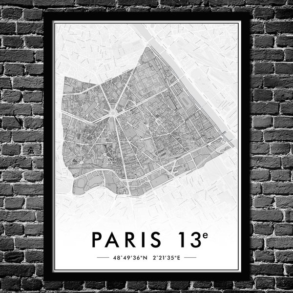 Affiche Paris 13ème Arrondissement | Décoration Murale Plan de Ville | Poster Original Paris 75013 | LIVRAISON GRATUITE