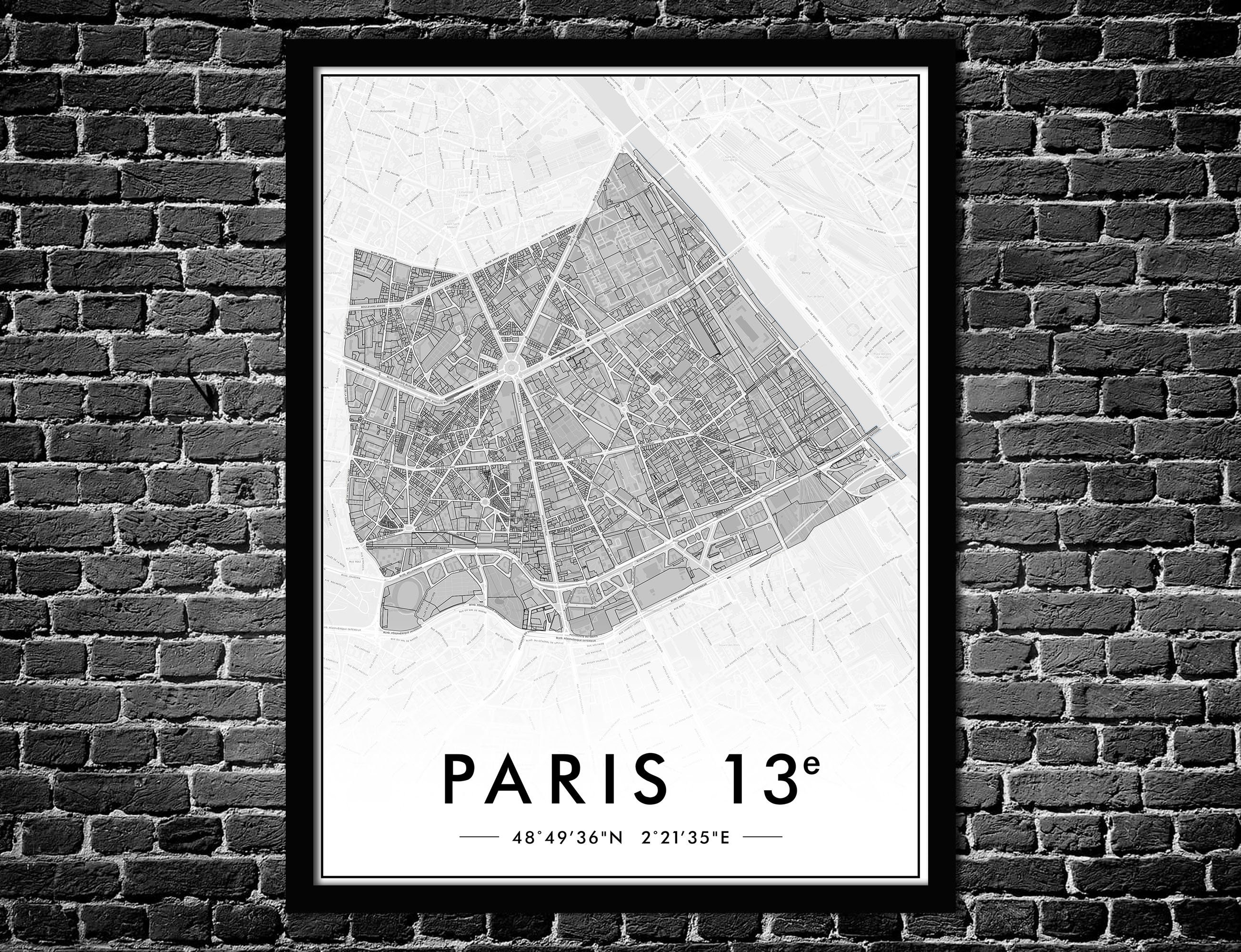 Affiche Paris 13Ème Arrondissement | Décoration Murale Plan de Ville Poster Original 75013 Livraison